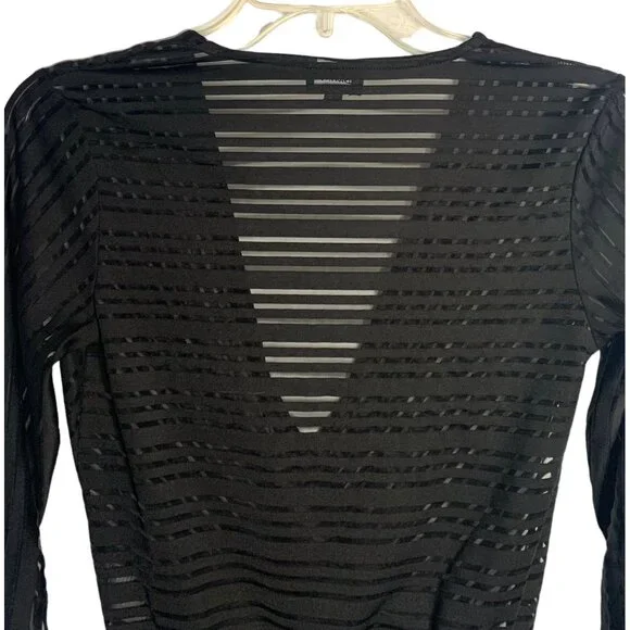 BARDOT From Aritzia Black Semi-Sheer Striped V-Neck Wrap Front Bodysuit Size 2 - Picture 7 of 7